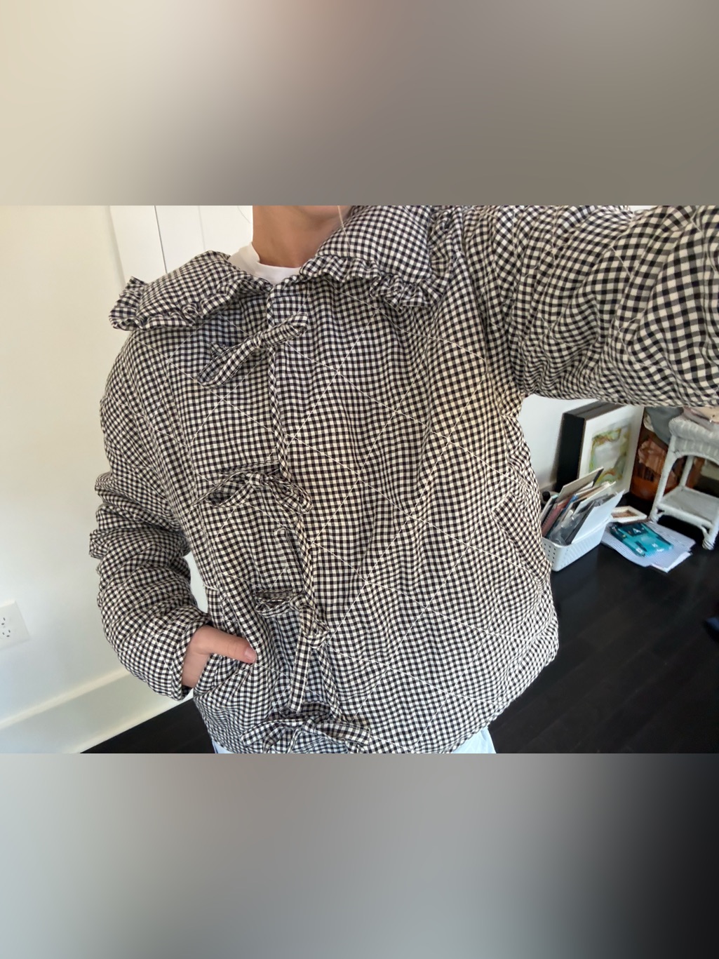 Maeve Anthropologie Black & White Gingham Quilted Jacket With Peter Pan Collar — image 3 of 5